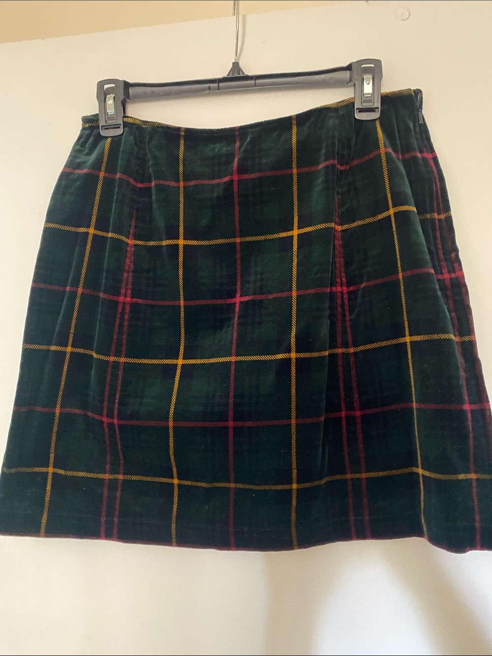 Emanuel Ungaro Dark Green Plaid Velvet Mini Skirt